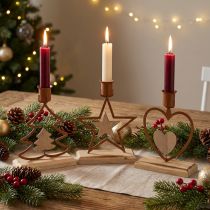 Article Lot de 3 bougeoirs en métal et bois – Étoile, Cœur et Sapin – H 16,5 cm