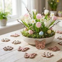 Article Décorations en bois à parsemer fleurs et papillons rose/blanc Ø4cm - Lot de 36