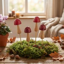 Article Lot de 8 décorations en bois Champignons rouges Ø2,5cm
