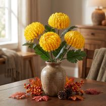 Article Chrysantheme jaune artificielle Ø7 cm H18 cm - Lot de 4