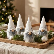 Article Lot de 4 lutins de Noël décoratifs avec barbe en textile blanc et gris 12 cm
