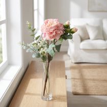 Article Rose artificielle avec boutons – Fleur décorative rose 57 cm