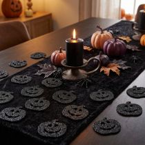 Article Décoration en bois Halloween, citrouilles noires, paillettes, 4 cm, 72 pièces