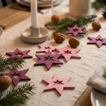 Article Étoiles en bois à parsemer décoration de Noël 4 cm violet et rose - 72 pièces