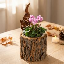 Article Cache-pot en bois avec lutin en métal rouillé, hauteur 24 cm
