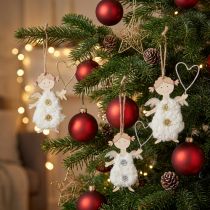 Article Élégants anges de Noël en bois avec cœur - Lot de 8 décorations 14,5 cm