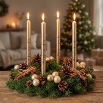 Article Bougies de Noël longues crème avec inscription et étoile dorée – Lot de 4 pièces, 25 cm