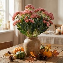 Article Fausse plante grasse Sedum fleurie rose 47 cm – Lot de 3 tiges