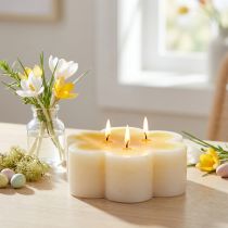 Article Bougie Fleur à Trois Mèches en Cire Jaune et Blanche Ø11,5 cm H4 cm