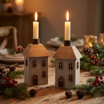Article Lot de 2 bougeoirs maison en bois pour bougies chandelles 14,5 cm