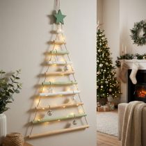 Article Suspension décorative Noël en bois en forme de sapin avec étoile - Hauteur 59 cm