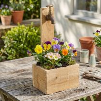 Article Pots de fleurs en bois style fontaine avec robinet rouille, 15,5 cm
