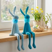 Article Figurines Lapins Décoratifs de Pâques, Assis, 36 cm, Bleu Clair et Bleu Foncé, Lot de 2