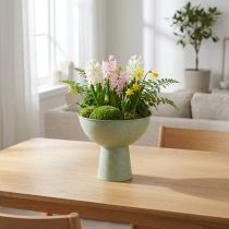 Article Coupe décorative sur pied pour plantes 25 cm effet granit vert gris