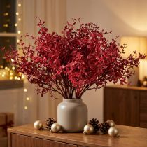 Article Bouquet décoratif Eucalyptus artificiel rouge 28 cm - Lot de 3