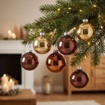 Article Boules de Noël en verre doré, brun et abricot Ø6cm - Lot de 24