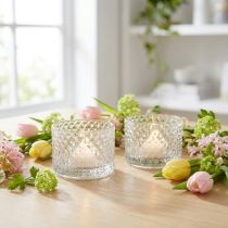 Article Photophore en verre motif losange transparent Ø10,5 cm - Lot de 2