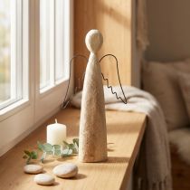 Article Ange en bois naturel ange gardien figurine en bois moderne H27,5cm