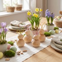 Article Figurines lapins en bois avec oreilles en fil de fer colorées – 11 cm – Lot de 4