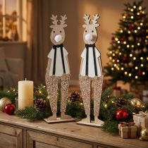 Article Figurines de Renne en Bois Décoratives pour Noël – H 45 cm – Lot de 2