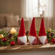 Article Lot de 3 petits lutins décoratifs de Noël en feutrine rouge de 17 cm