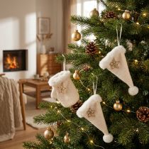 Article Ensemble de 6 Décorations de Noël en Feutrine - Gants et Bonnet Étoilés Crème