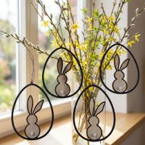 Article Décoration à Suspendre Pâques Lapin en Bois et Métal 13 cm - Lot de 4