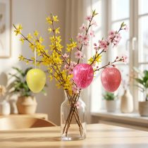 Article Set de 3 œufs de Pâques suspendus jaune, rose et rouge effet craquelé H11,5cm