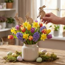 Article Piques décoratives en bois Lapins de Pâques 28 cm - Lot de 12