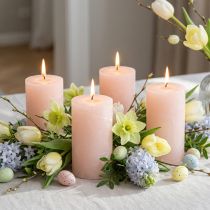 Article Bougies cylindriques rose clair 60×100 mm lot de 4 pour décoration