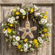 Article Fleur en bois à suspendre avec motif gravé, décoration naturelle, H19,5 cm