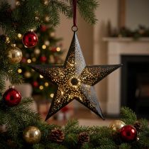 Article Étoile de Noël en Métal Noir et Cuivré H19cm