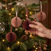 Article Boules décoratives abeille en papier Bordeaux et Rose Ø 8 cm – Lot de 4