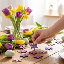 Article Fleurs en Bois à Parsemer - Lila, Violet et Rose - Ø 2 cm - Lot de 144