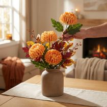 Article Chrysanthème artificielle orange Ø7cm H18cm, lot de 4