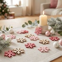 Article Flocons en bois à parsemer 4 cm – Lot de 72 pièces en rose, rose pâle et naturel
