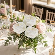 Article Fleurs artificielles roses blanches 17 cm – Lot de 4