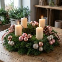 Article Mini boules de Noël en verre rose et gris avec fil Ø4 cm - Lot de 32