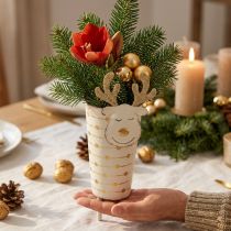Article Cache-pot en métal décoratif Rudolf, décoration de Noël, blanc et doré, H28 cm Ø8,5 cm