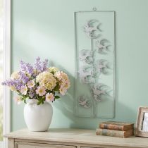 Article Suspension décorative en métal avec motif de hirondelles, blanc argenté, H47,5 cm