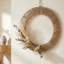 Article Couronne Déco Murale en Métal et Jute Ø49 cm pour Fleurs Séchées et Créations Boho