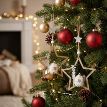 Article Décoration étoile de Noël en bois avec figure et sapins – Lot de 4