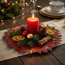 Article Plateau décoratif de Noël en métal rouge avec étoiles Ø34 cm