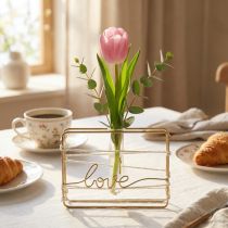Article Support pour tube en verre en métal "Love" - Vase décoratif doré 11,5 cm