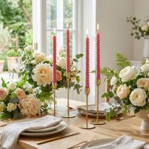 Article Bougies torsadées roses Ø1,4cm H18cm - Lot de 4