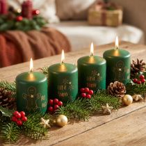 Article Bougies de Noël vertes Ø5cm H6cm – Lot de 4 avec motifs dorés