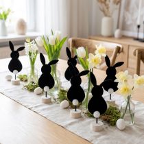 Article Set de 12 figurines lapins de Pâques en feutrine noire sur pied en bois – 19 cm