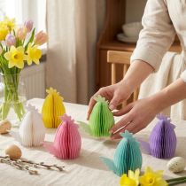Article Décoration Poules en Papier Nid d'Abeilles Pastel 11×6,5×12 cm – Lot de 6
