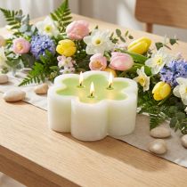 Article Bougie à trois mèches en forme de fleur, vert et blanc, Ø11,5cm H4cm