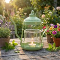 Article Photophore en forme de théière en métal et verre vert Ø15 cm H26 cm